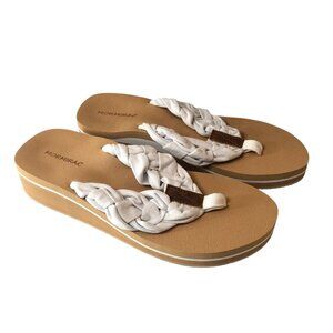 Mormirac Womens Wedge Sandals Woven Fabric Thong White 7